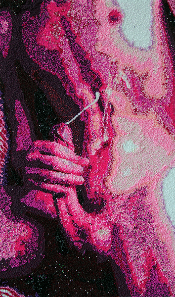 Untitled (Cocks,_Cum,_Sperm_(1)_ll_(6).jpg), 2018<br/>beads, acrylic, vanish on di-bond panel with wooden subframe, 80 x 48 cm