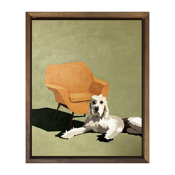 Hugo and his Orange Chair, 2019<br/>oil on board, 20 x 25 cm