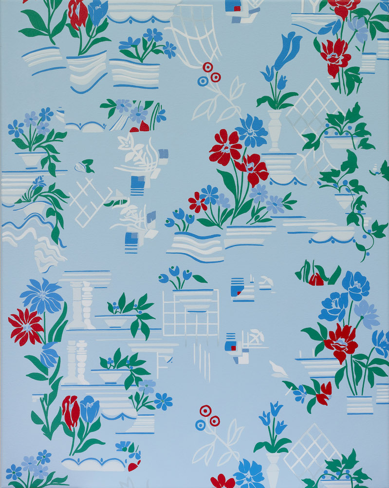 Emily Galicek, Blue Wallpaper with Vases and Ledges, 2022