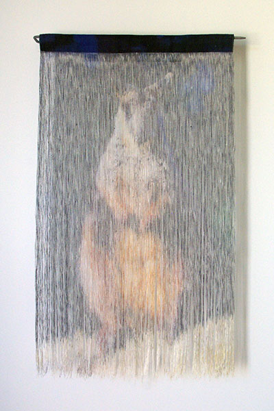 Jane Burns, By a Thread - Brush-tailed rock wallaby, 2018<br/>Water-based, non-toxic, solvent free pigment ink on linen fabric, linen thread, stainless steel, 76 x 49 x 6 cm