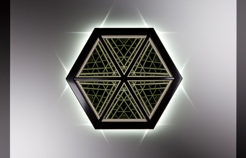 'Exhale', 2014, Wood, reflective glass, mirror, MDF & LED lights, 86 x 76 x 17cm