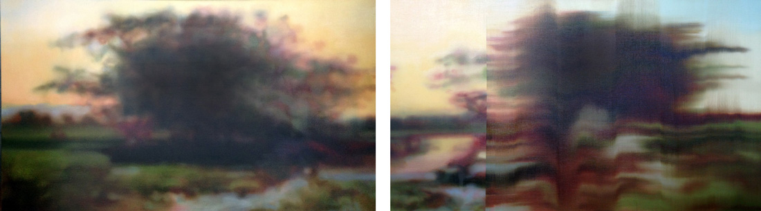 Detached landscape (after Buvelot), 2014<br />Oil on linen<br />60 x 100 cm each panel (diptych)