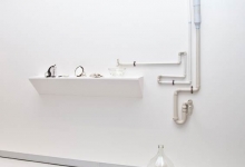 'Centre of my Sinful Earth (large wall installation)', 2013, porcelain lingerie, x-ray box, perspex case, 25 x 80 x 40 cm