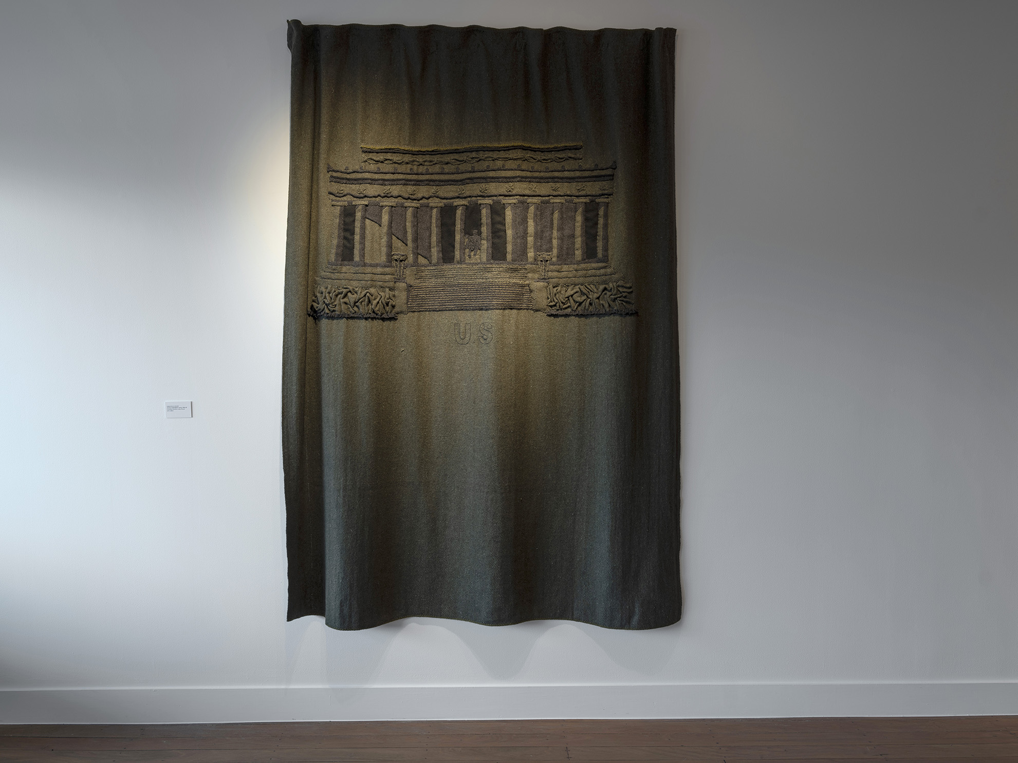 Sebastian Di Mauro, $5 (from GREENBACK series), 2018-19<br/>US military blankets, cotton thread, 197 x 160 cm